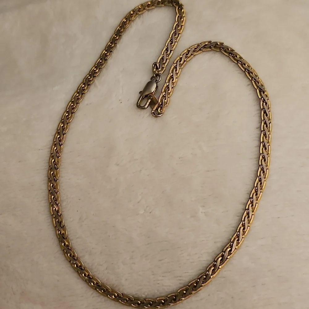 Vintage Two-tone Braided Flat Chain Necklace